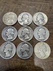 Lot Of (9) Washington Quarters 90% Silver Circulated Ungraded