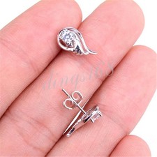 925 Sterling Silver Tarnish-Resistant Swan Angel Wing Crystal Stud Earrings X746