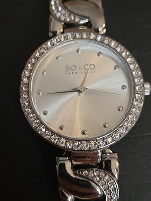 NEW SO & CO New York 5062.1 Women's SoHo Crystal Accent Silver SS Bracelet Watch