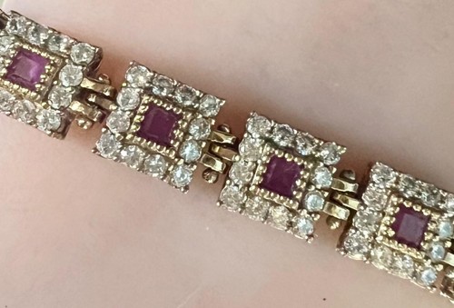 Genuine Pink Tourmaline & Diamond Bracelet 14K Gold on SOLID 925 Princess cut - Picture 3 of 17