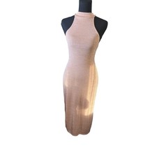 Boohoo Bodycon Dress Women 10 Rose Gold  Metallic High Neck Midi Sleeveless