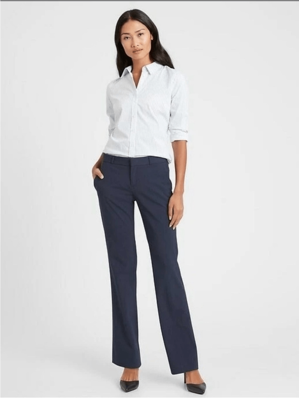 Banana Republic Navy Logan Machine Washable Italian Wool Dress Pants size 8.
