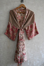 Luxury Silk Patchwork Kimono Robe for Women, Long Boho Designer Nightwear Gown