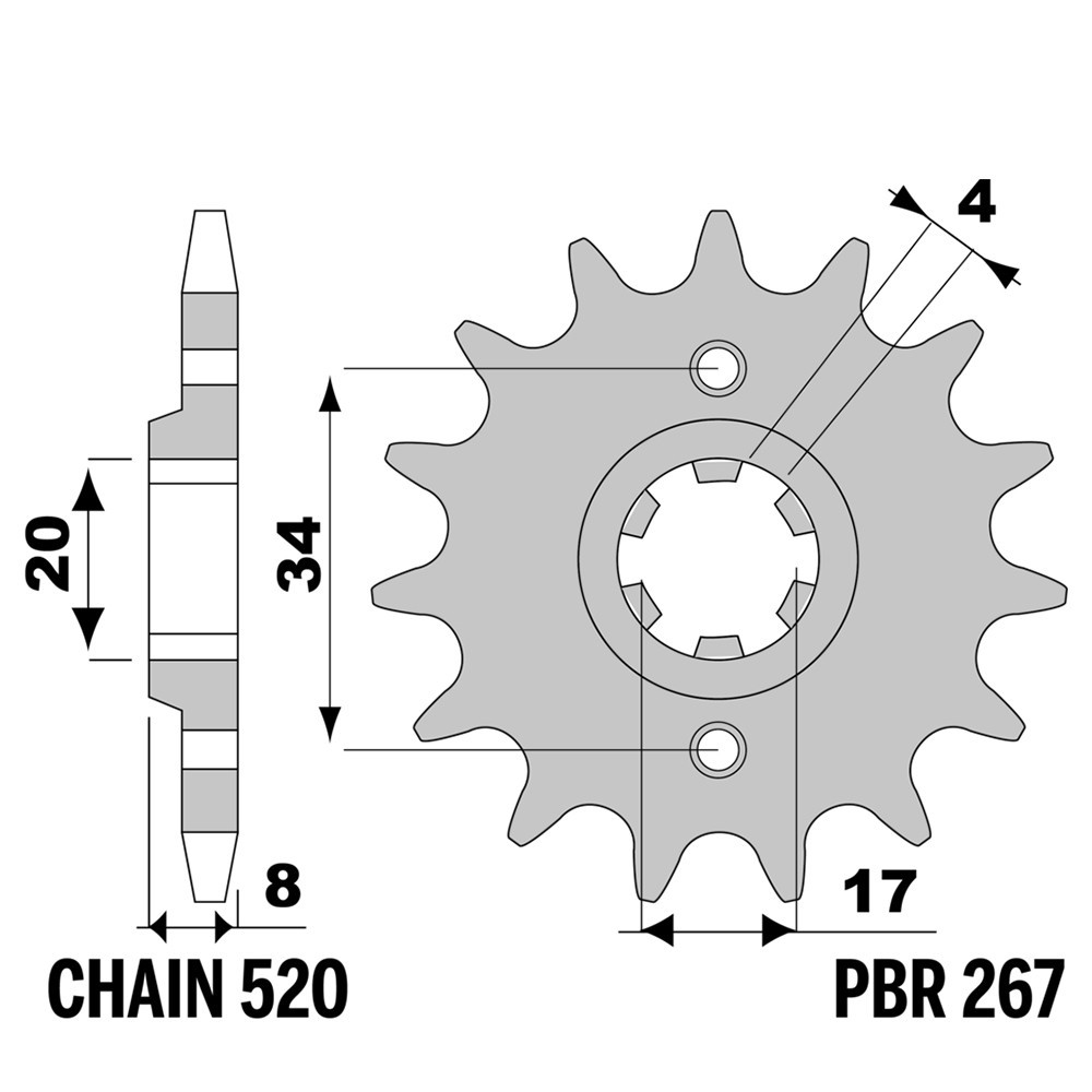 Pignon avant PBR pas 520 14 dents pour moto Archive Cafe Racer 250 de 2020-2021