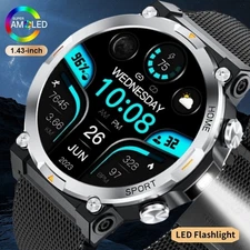 Military Smart Watch Men (Answer/Make Call) Outdoor Smartwatch with Flashlight