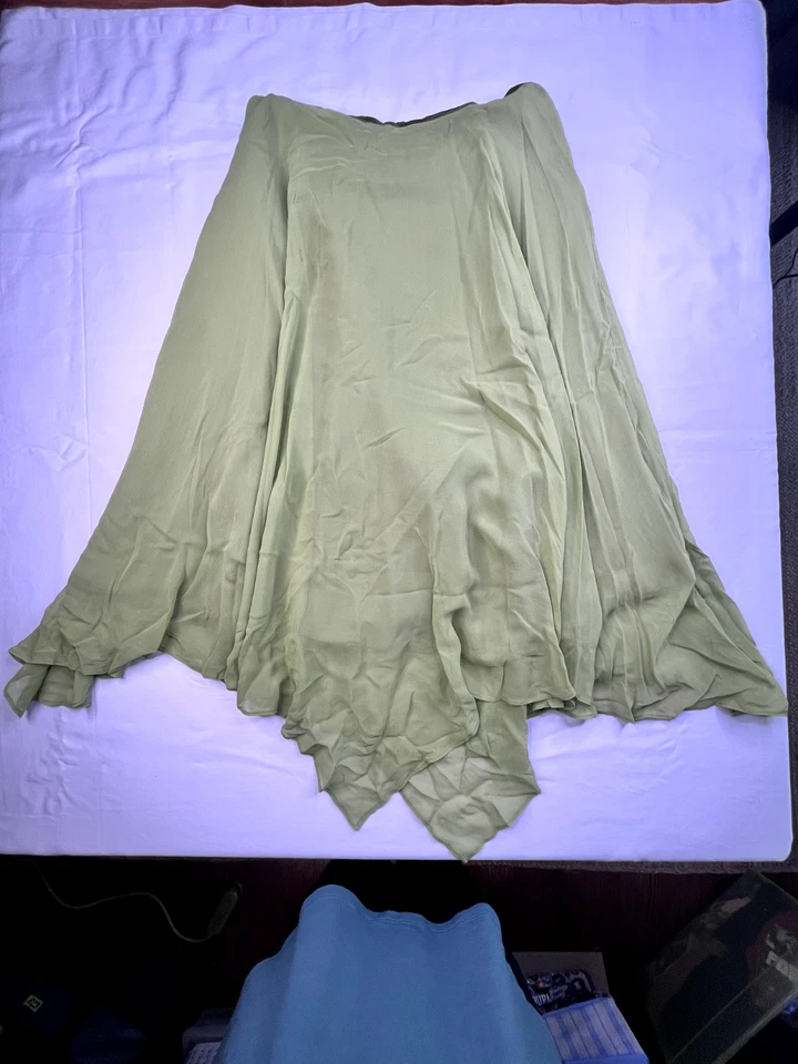 Vestido de seda para mujer Donna Ricco cuello halter talla 10 verde alcachofa sin mangas Foto 3 de 4