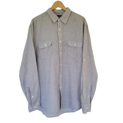 Perry Ellis Long Sleeve Linen Button Down Shirt Tan White Mens Size XL Classic 