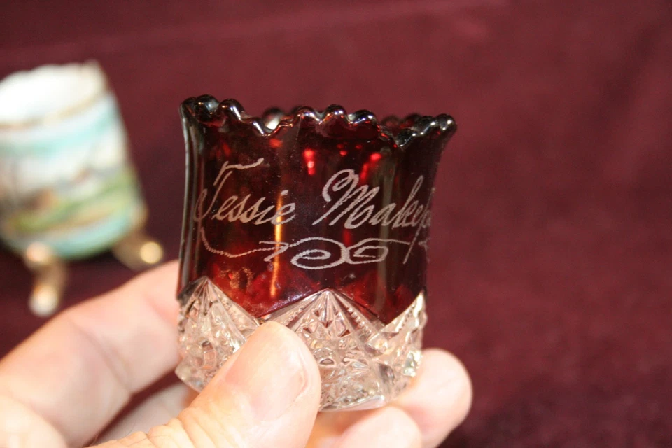 Ruby Stain Toothpick Holder - NEW CASTLE IN. - DIAMOND PEG - JEFFERSON GLASS - Image 3 of 4