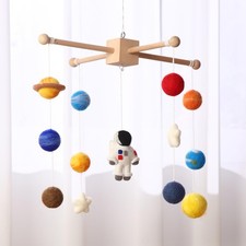 Hahafelt Space Nursery Mobile for Crib Wooden and Felt Solar System Planets Astr