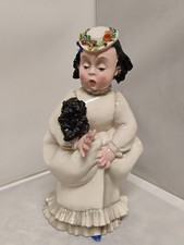 Statuina ceramica italiana Tarcisio Tosin sofisticata signora e suo barboncino nero 