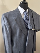 Evan Picone Suit Men 46L 38x31 Blue Pinstripe Wool Flannel 2 Piece VTG Union USA
