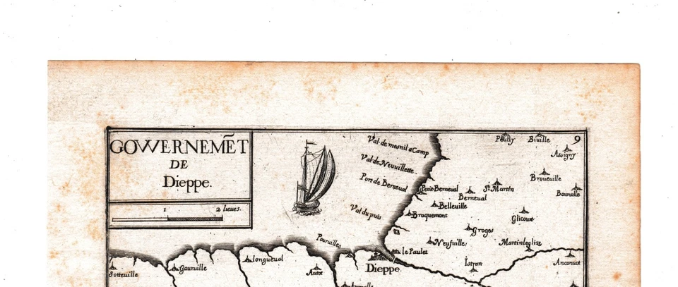Carte Géographique XVIIe Dieppe Seine Maritime Normandie Saint Aubin Tassin 1634 - Photo 3/4