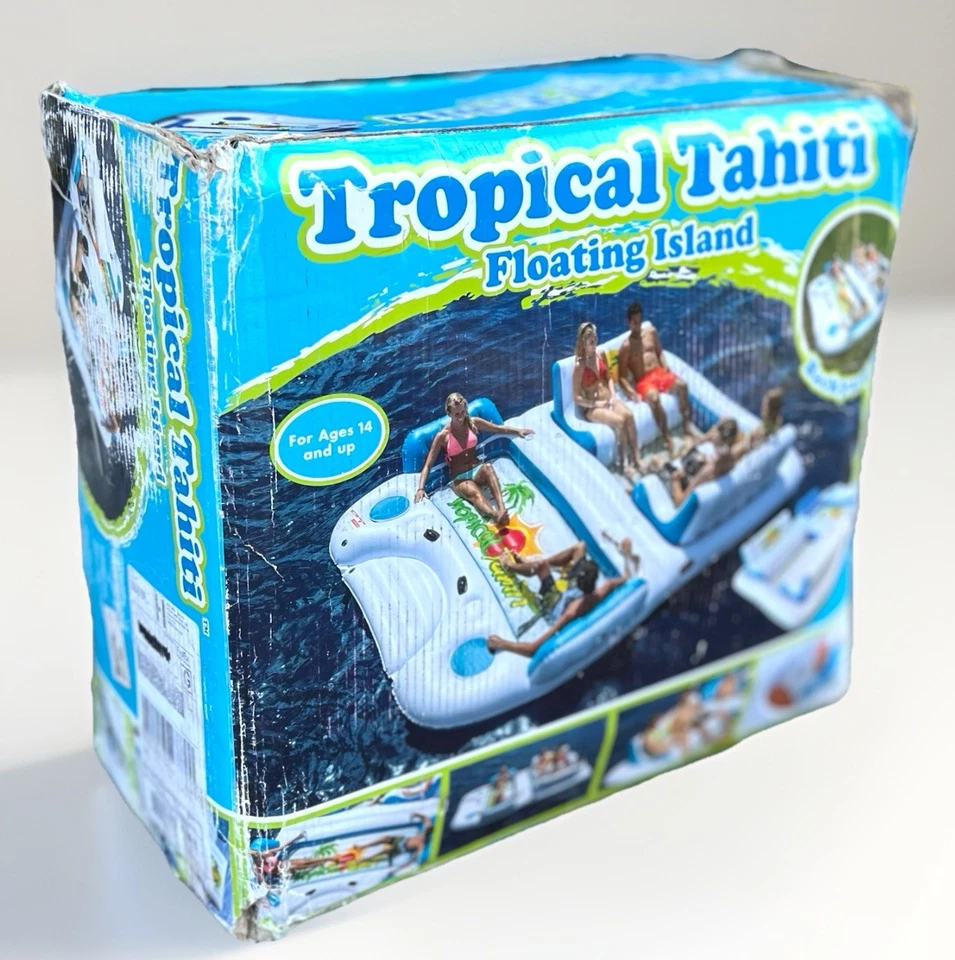 Isla flotante inflable tropical Tahití 6 personas agua lago fiesta balsa bote Foto 2 de 2