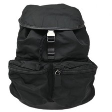 Borsa zaino PRADA logo coulisse tessuto nylon pelle nero argento 70KC163