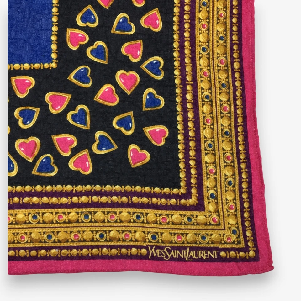 Lenço vintage Yves Saint Laurent YSL cachecol coração ornamentado lenço 18" - Imagem 3 de 4