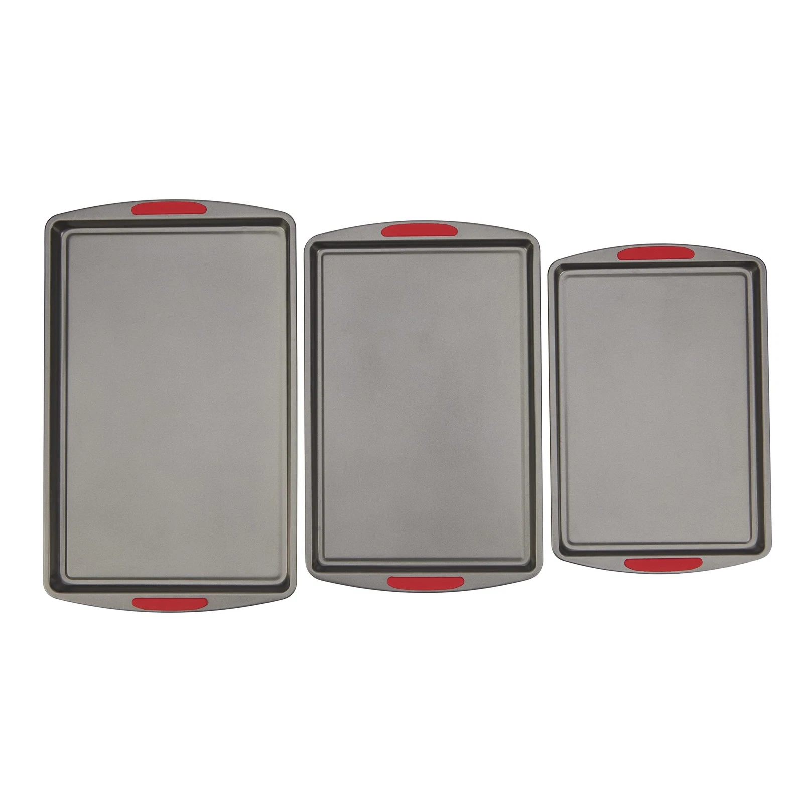 GOODCOOK MEGAGRIP SET OF 3 NONSTICK COOKIE SHEETS, SILICONE HANDLES - GRAY