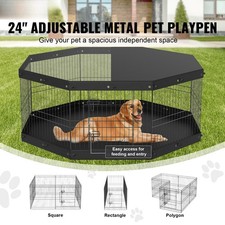 24" Metal Dog Playpen 8 Panel Pet Exercise Pen w/ Cover  Bottom Pad Foldable