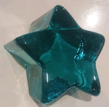 Signed 2001 Fire and Light Recycled Glass Aqua Blue Star Paperweight 3”