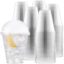 DURAMEG 12oz Clear PET Cups with Dome Lids 100 Pack  Disposable Smoothie Cups