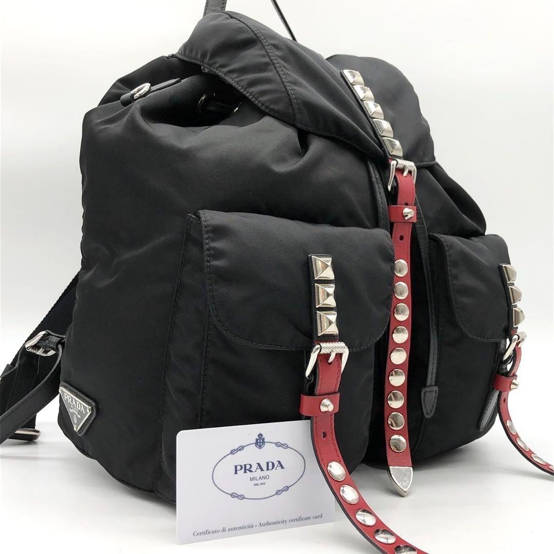 Prada Backpack Studded Triangle Logo Nylon Design… - image 1