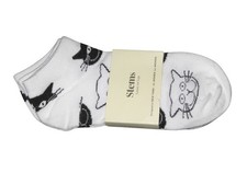 STEMS Luxury for Legs Ladies Cat Lovers Trainer Socks 2 Pairs White