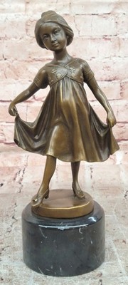 Signed Original Milo Young Girl with Beautiful Dress Dancing Genuine Bronze Deco