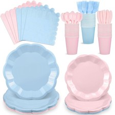 175 PCS Baby Gender Reveal Plates Napkins Set For 25 Guests Pink Blue Party