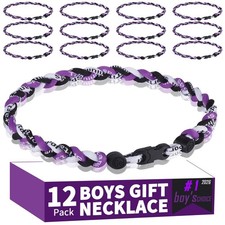 12 Pack Baseball Necklaces for Boys & Youth - 18 Inch Braided Titanium Sports...