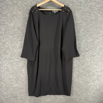 Sharagano Dress Women 22W Plus Black Shift Midi Zipper Long Sleeve Casual