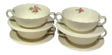 Spode Jewel Billingsley Rose China Cream Soup & Saucer 4 SETS Older Backstamp