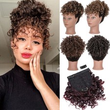 Afro Puff Drawstring Ponytail Kinky Wavy Hair Bun Clip in Bang Extension Chignon