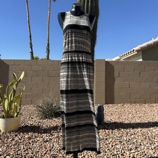 Woman’s Black And White Striped Maxi Dress Size Medium By Loft