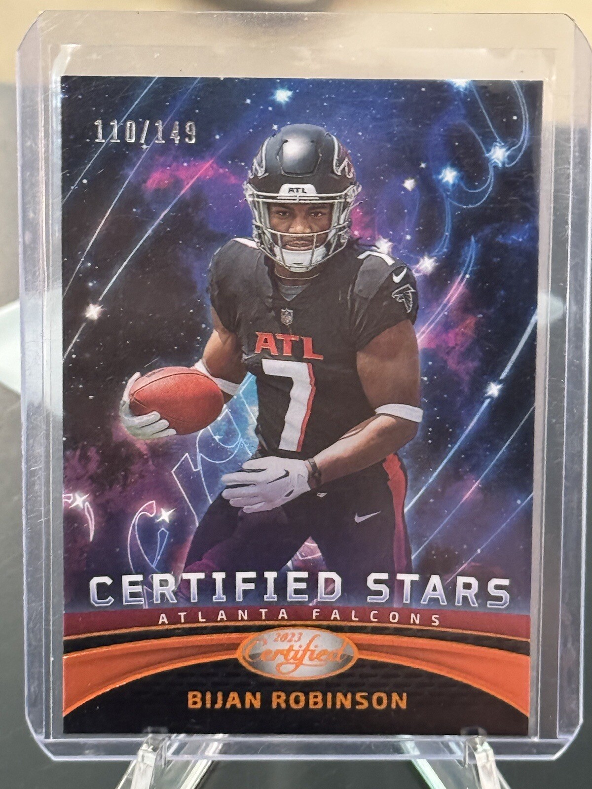 2023 Certified Bijan Robinson Certified Stars Orange Mirror 110/149 RC Falcons