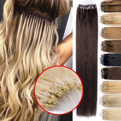 9A Russian Remy Human Hair Loop Beads Real Micro Ring Hair Extensions 1g US FAST