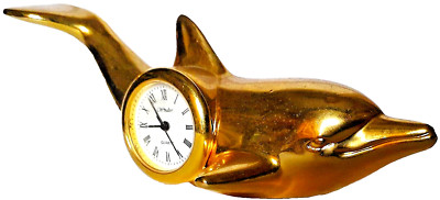 NOVELTY QUARTZ CLOCK - MINI GOLD COLOURED - DOLPHIN - 10.5 cm - working well