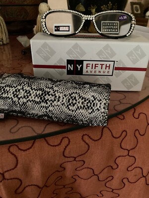 NY Fifth Avenue reading glasses w/genuine european crystals +350