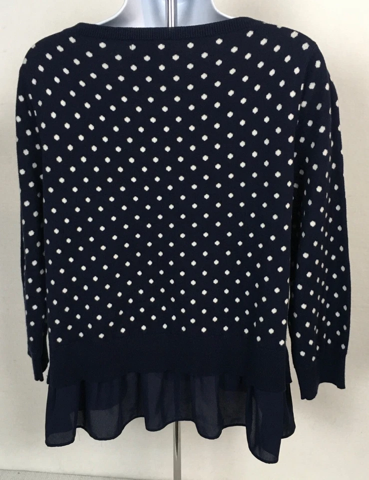 Chaps Womens Sweater Size PL Navy Blue w White Polka Dots 3/4 Sleeves New w Tags - Image 4 of 4