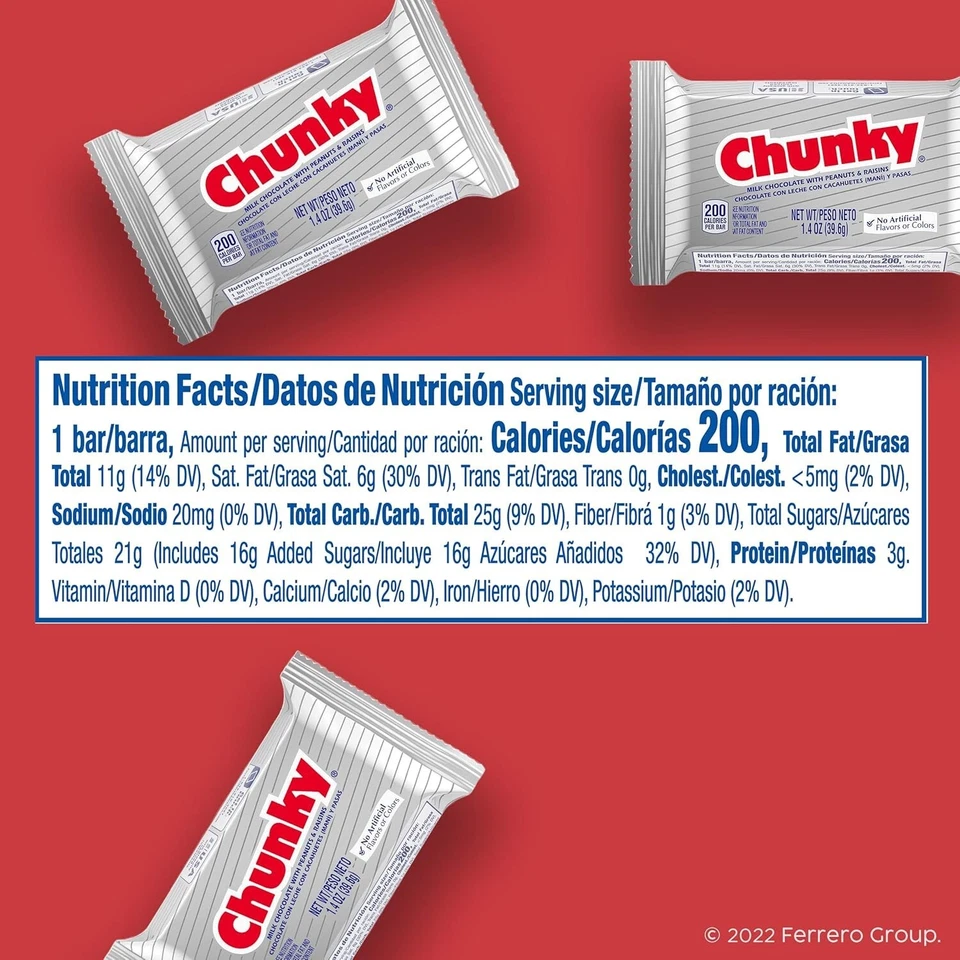 Chunky Milk Chocolate with Peanuts and Raisins Candy Bar, 1.4 oz Bulk 24 Pack - Image 4 of 4