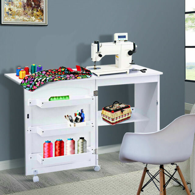 Sewing Table Cabinet Machine Craft Shelves Storage Dresser Folding