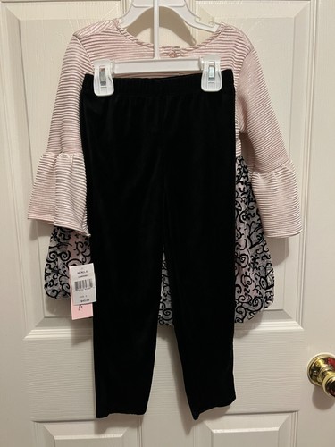 LITTLE LASS GIRLS 2 PIECE PINK BLACK DRESSY TOP LEGGINGS SET SIZE 5 NWT - Picture 10 of 12
