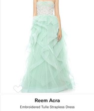 Reem Acra Embroidered Embellished Tulle Strapless Gown Size 10