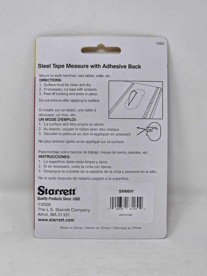 Starrett Measure Stix SM66W – 6-Foot Adhesive Backed Steel Measuring Tape – Left-to-Right English Graduations – Cut To Size, Mount Anywhere