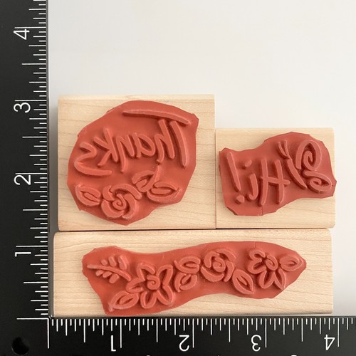 Stampin Up Thanks Hi Butterfly Flowers 1997 Wood Mounted Rubber Stamp ...
