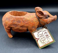 FOLK CREEK Candle Holder Planter Pig Swine Figurine Resin HEAVY Farm Life