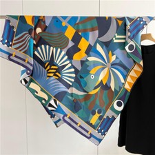 Geometric Print Pure Twill Silk Wrap Scarf Bandana Large Shawl Kerchief 53"