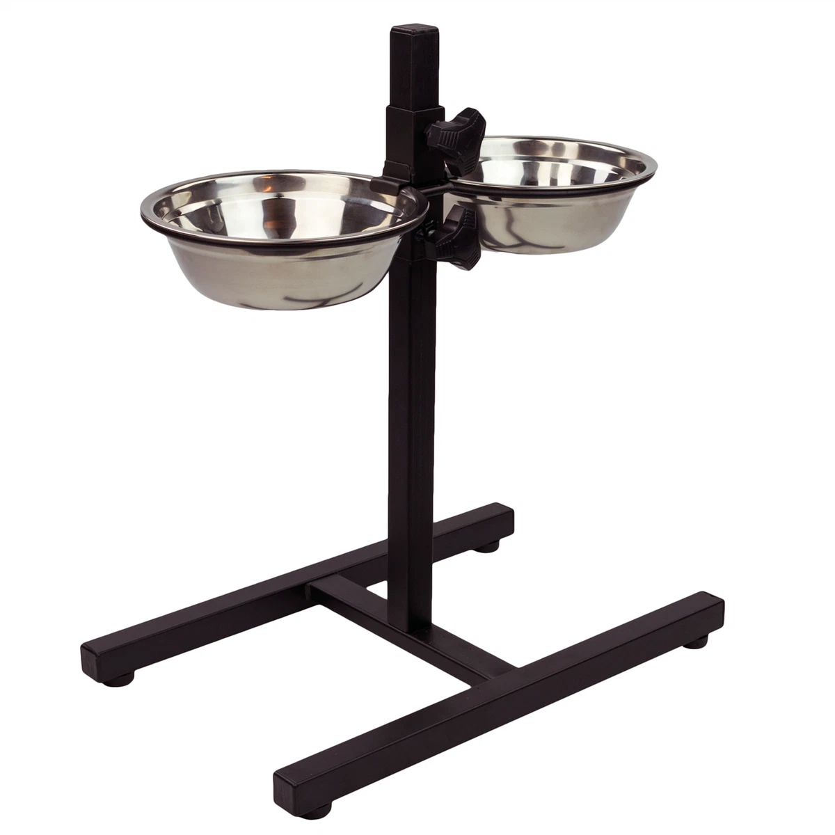 STAINLESS STEEL ADJUSTABLE HEIGHT PET STAND + 2 BOWLS DOG FEEDING STATION  LARGE