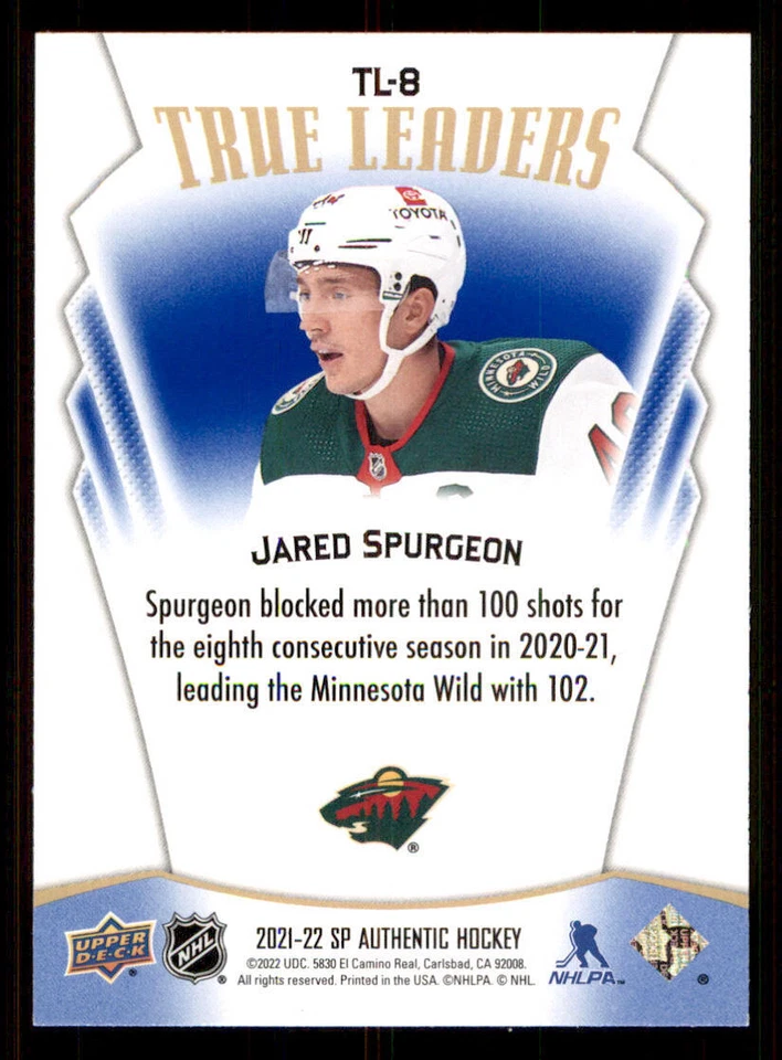 2021-22 SP Authentic True Leaders Blue #TL8 Jared Spurgeon - Image 2 of 2