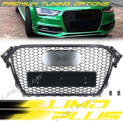 RS4 Style Mesh Front Bumper Grille Grill For Audi A4 S4 2013-2016 Gloss Black