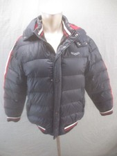 Diesel Size 14 Boys Black Down Hooded Full Zip Buttons Quilted Warm Jacket 451