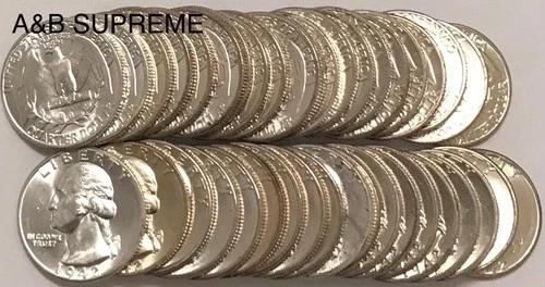 ROLL (40) 1942 WASHINGTON QUARTERS “STUNNING GEMS” BU UNCIRCULATED 90% SILVER